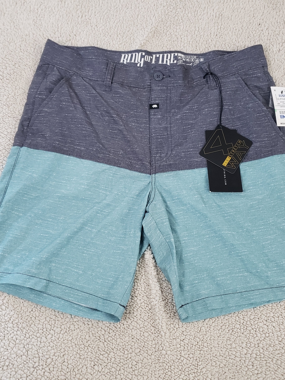 RING OF FIRE Ash Gary and Aura Blue Swim Trunks Shorts NEW | 34 (Medium)